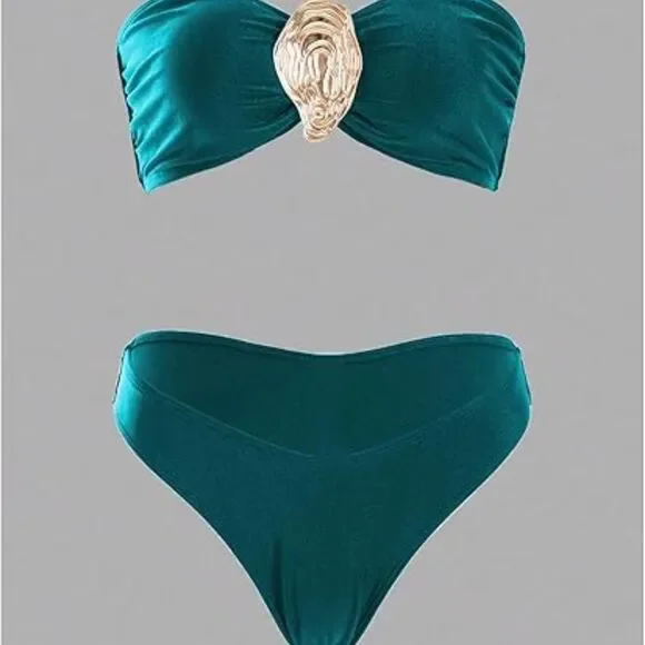 Women's Strapless Bandeau Swimsuits High Waisted Bikini Sets with Beach Sarong S - Picture 5 of 6